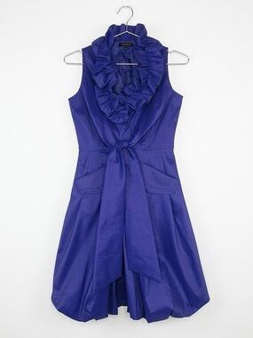 SAMUEL DONG Purple Ruffle Neck Tie Waist Bubble Hem Sleeveless Dress Size XS